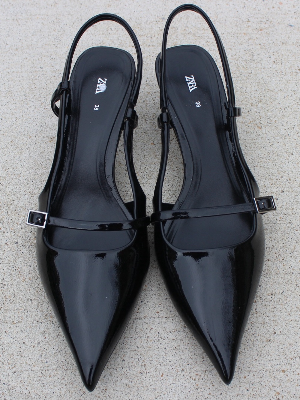 Zara Black Patent Slingback Kitten Heel Sz 7.5 (38)